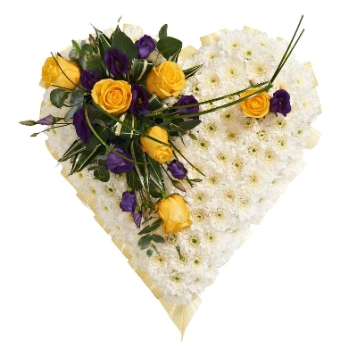 White Blocked Heart Yellow Purple Spray