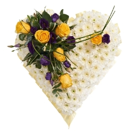 White Blocked Heart Yellow Purple Spray