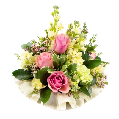 Pink & Cream Ribbon Edged Posy