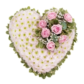 White Blocked Heart Pink Rose Spray