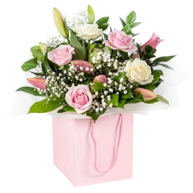 Pink & Cream Roses & Lilies Aqua